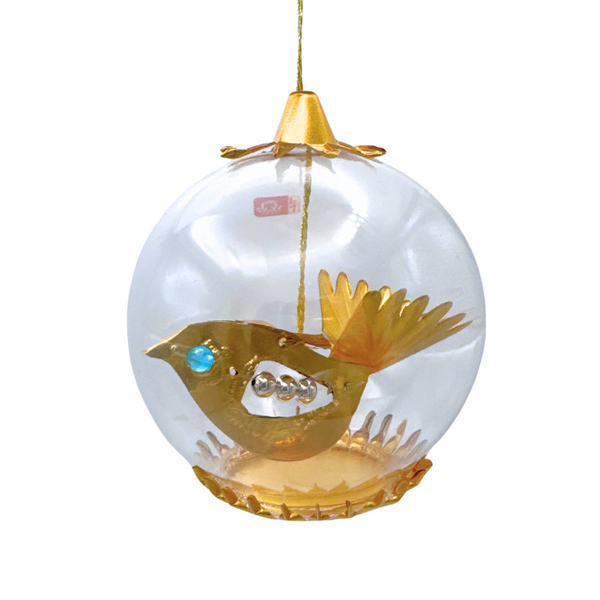 Bird Foil Ornament, gold with blue eye, by Resl Lenz