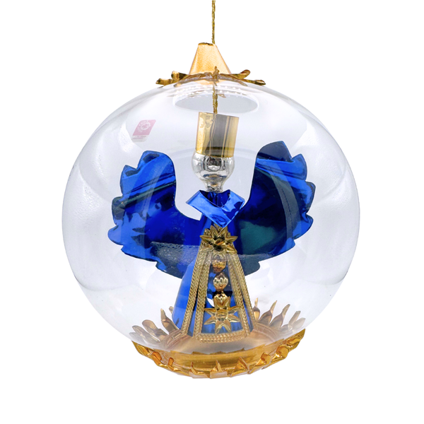 Angel Foil Ornament, 4" (10cm), blue with gold beads by Resl Lenz