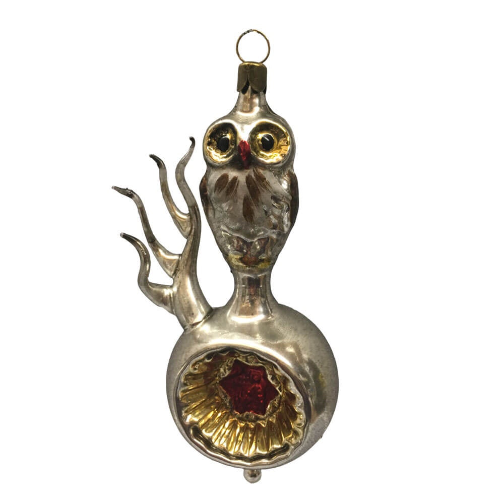Owl reflection branch red, gold reflector