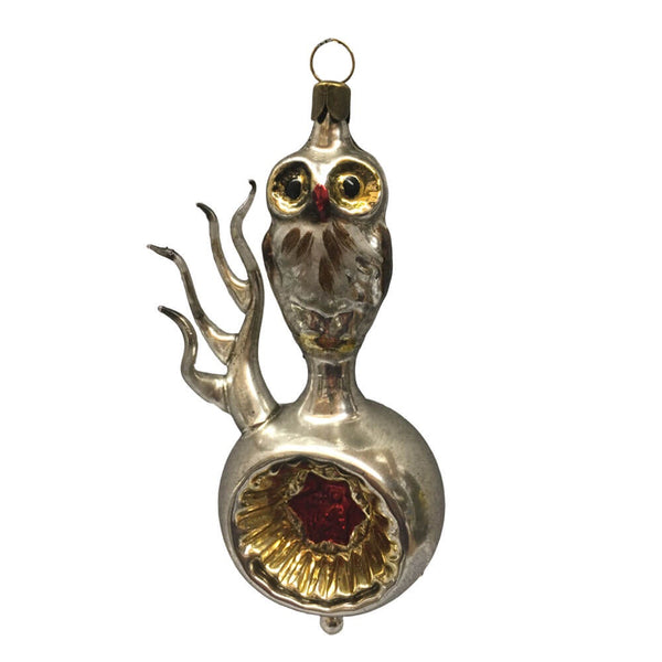 Owl reflection branch red, gold reflector