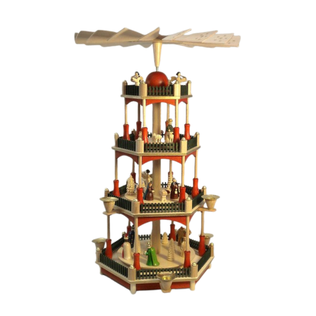 Nativity Pyramid, three tier, green and red by Richard Glasser GmbH