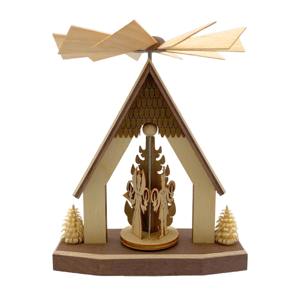 House Frame with Erzgebirge Figures Motif Miniature Pyramid by Harald Kreissl
