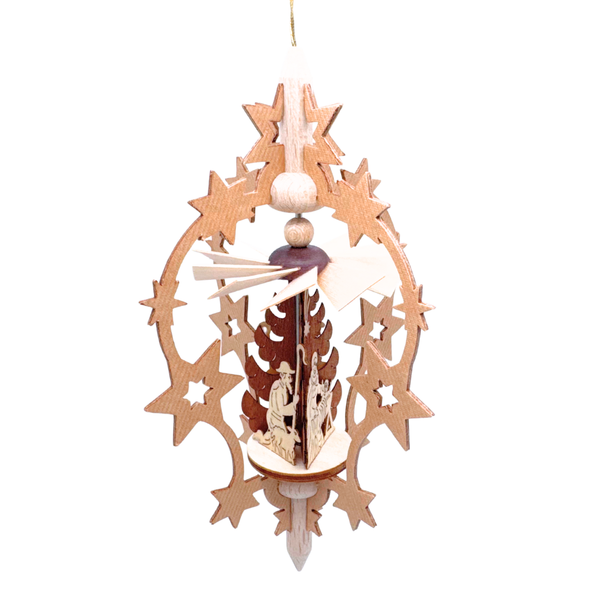 Natural Star Frame with Nativity Motif Pyramid Ornament by Harald Kreissl