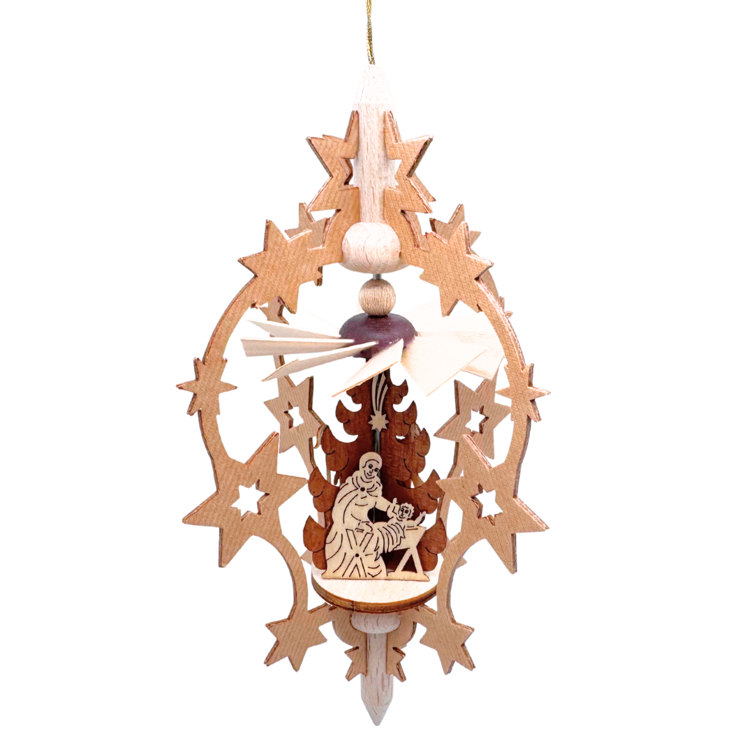 Natural Star Frame with Nativity Motif Pyramid Ornament by Harald Kreissl