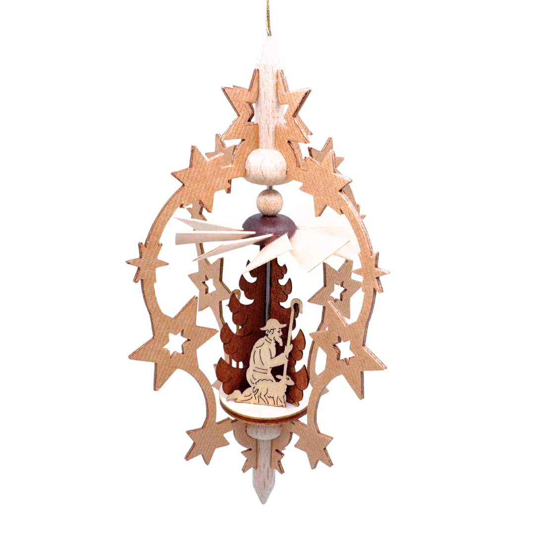 Natural Star Frame with Nativity Motif Pyramid Ornament by Harald Kreissl