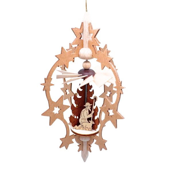 Natural Star Frame with Nativity Motif Pyramid Ornament by Harald Kreissl