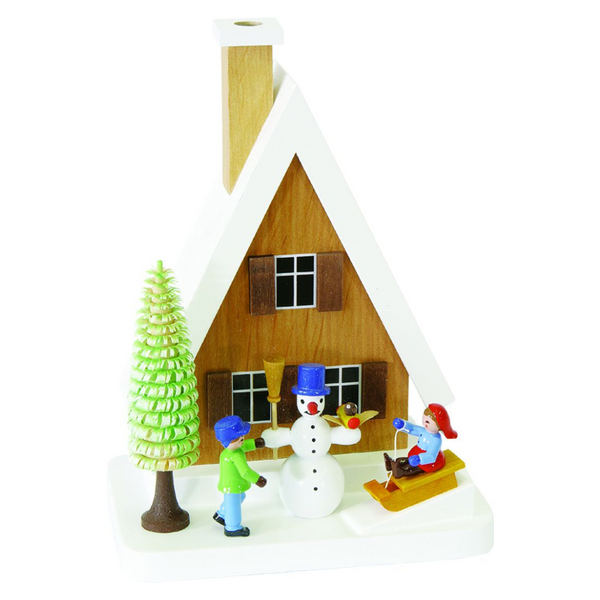 Snowman with Children and House, Incense Smoker by Glasser