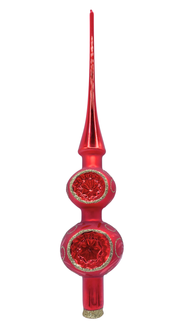 Tree Topper with 2 Reflectors, red with leaves and swirls by Old German Christmas