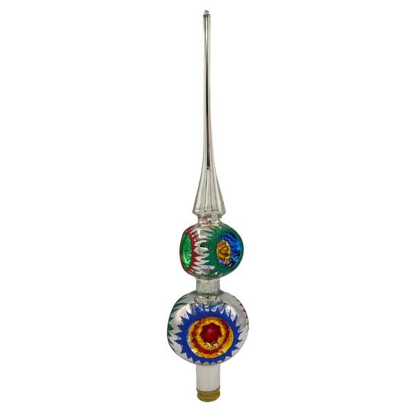 Tree Topper with 6 Reflectors, shiny silver with red, green, gold and blue by Old German Christmas