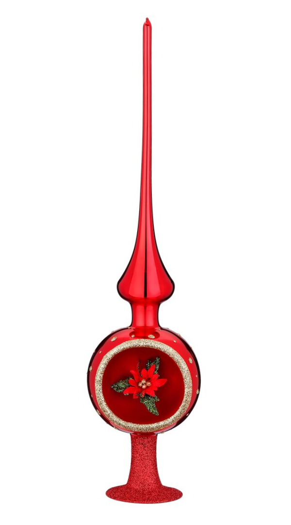 Winter Rose Tree Topper, red shiny, 13" by Inge Glas of Germany