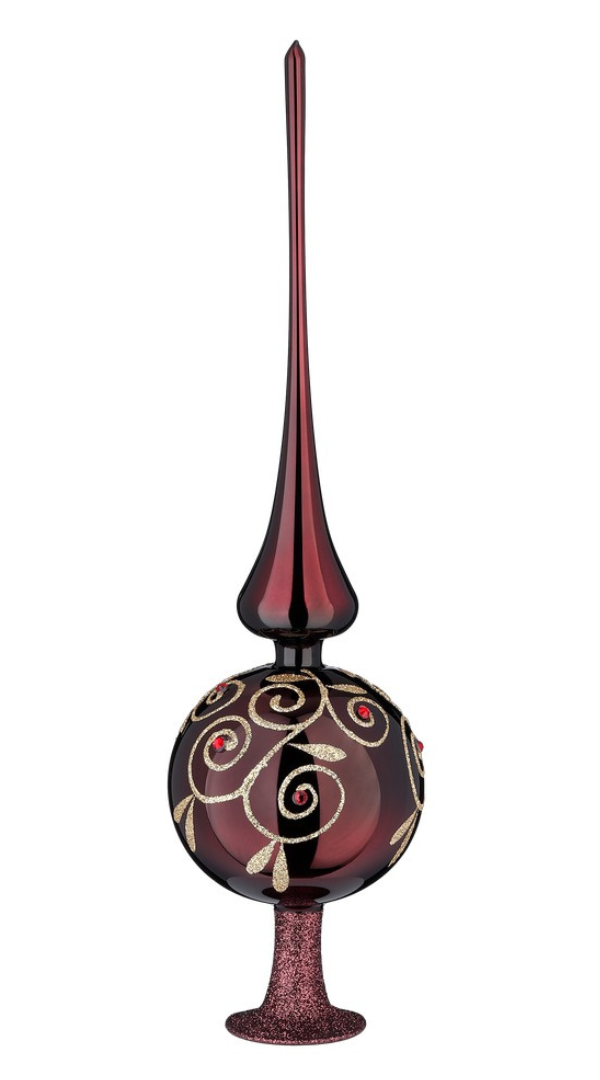 Radiant Passion Tree Topper, port wine shiny, 36cm by Inge Glas of Germany