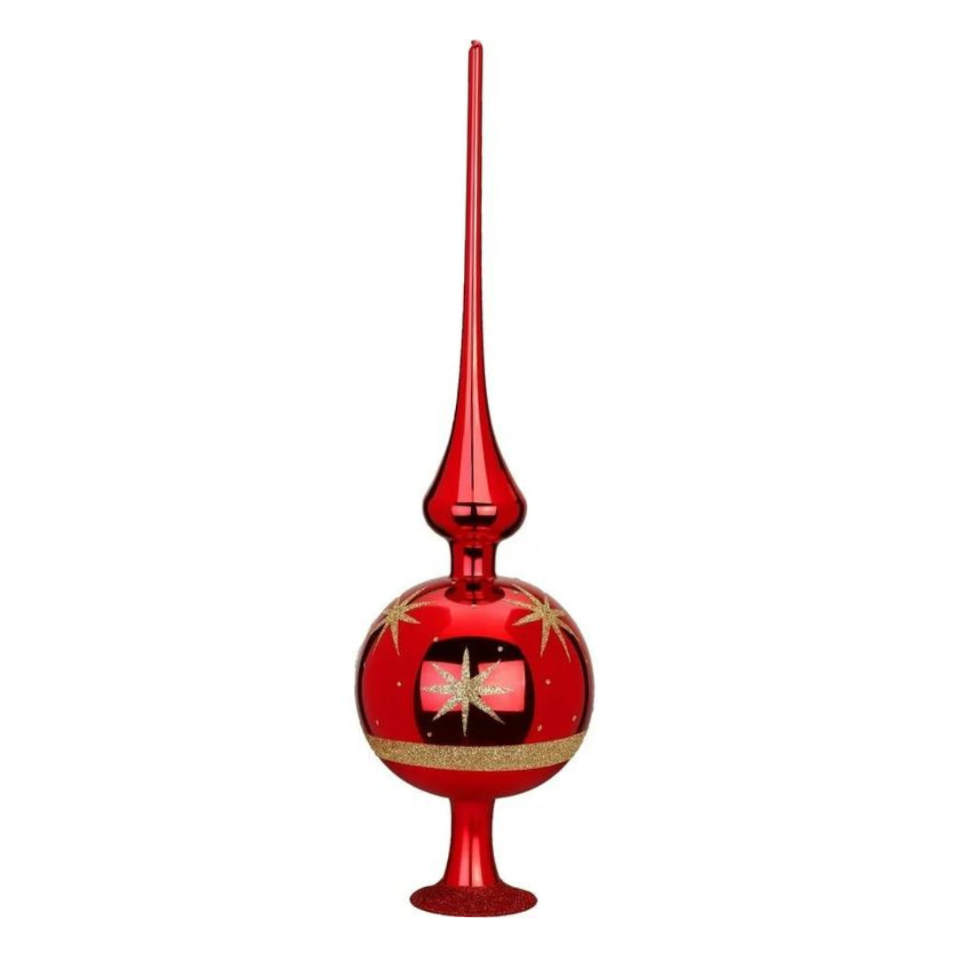 Starry Sky Finial Tree Topper, red shiny, 36cm by Inge Glas of Germany