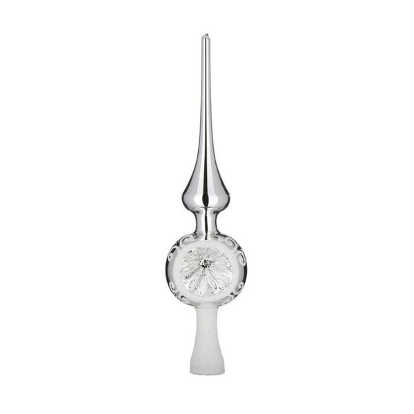 Floral Glow Tree Topper, 7.9", silver shiny by Inge Glas of Germany