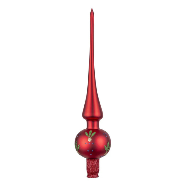 Blossom Sparkle Tree Topper, 10.7", red matte by Inge Glas of Germany