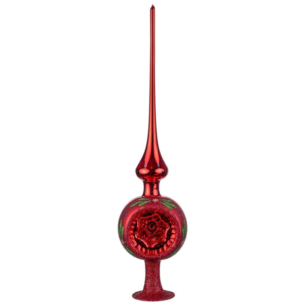 Blossom Glamour Tree Topper, 13", red shiny by Inge Glas of Germany