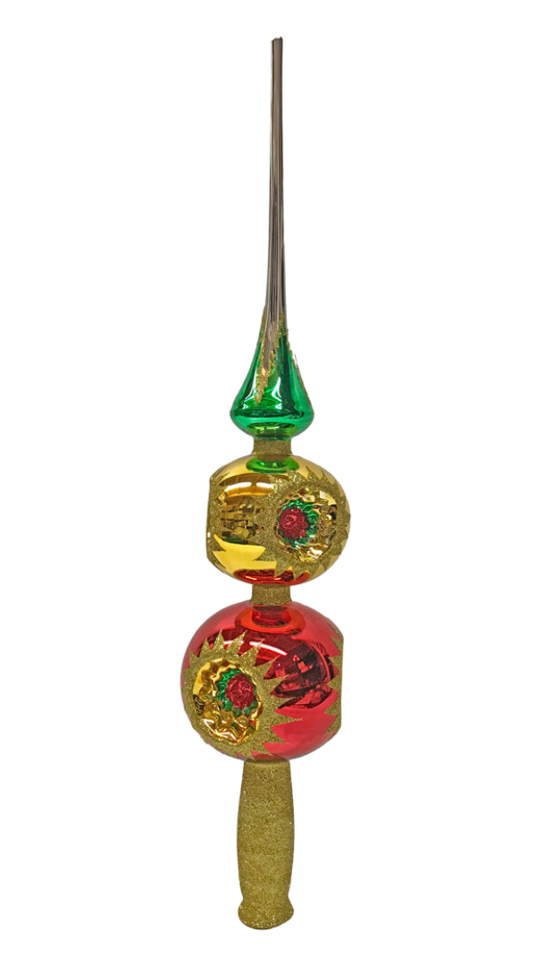 Double Reflector Ball and Point Finial, tri-color Tree Topper by Glas Bartholmes