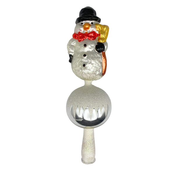 Snowman Tree Topper with Hat and Broom by Glas Bartholmes