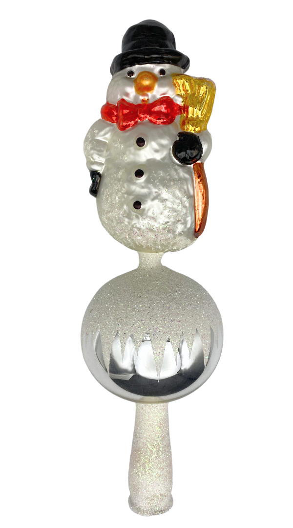 Snowman Tree Topper with Hat and Broom by Glas Bartholmes