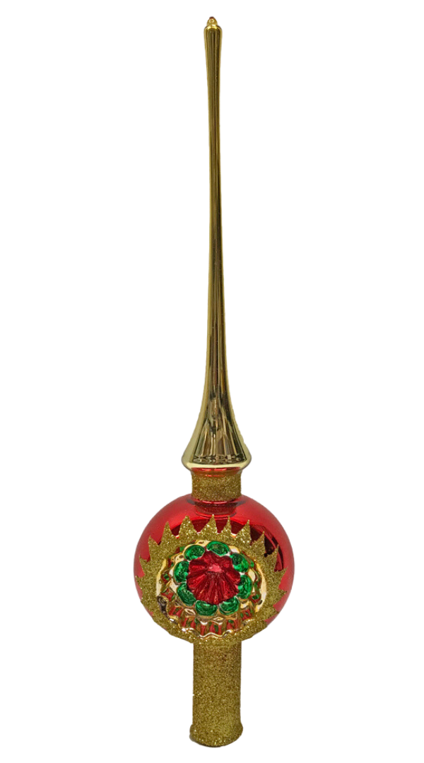 Red Reflector with Gold Tip Tree Topper Finial by Glas Bartholmes