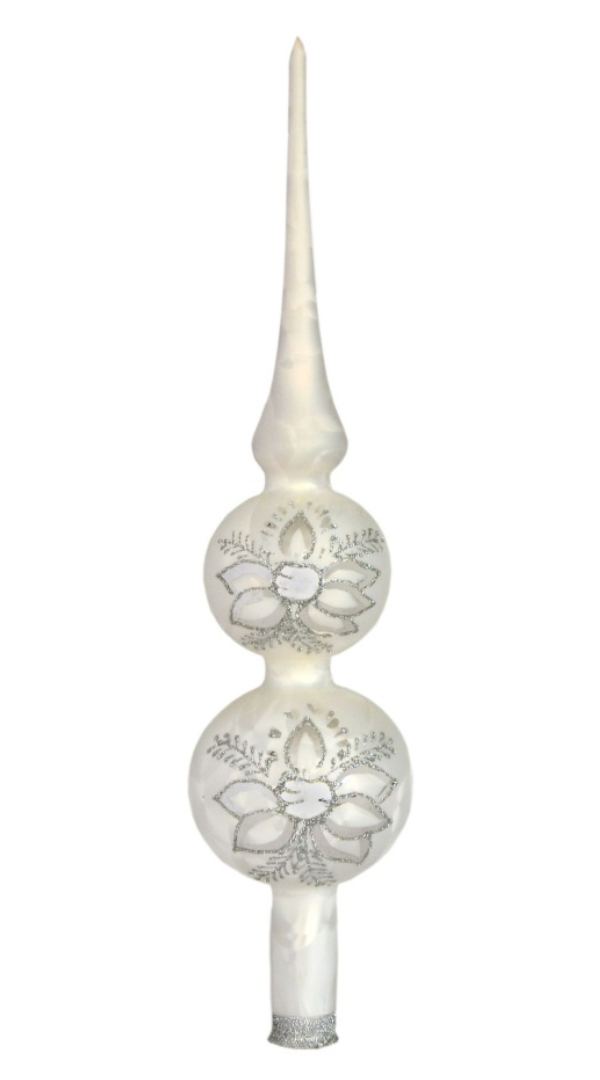 Double Sphere in white Ice Finial Tree Topper by Glas Bartholmes