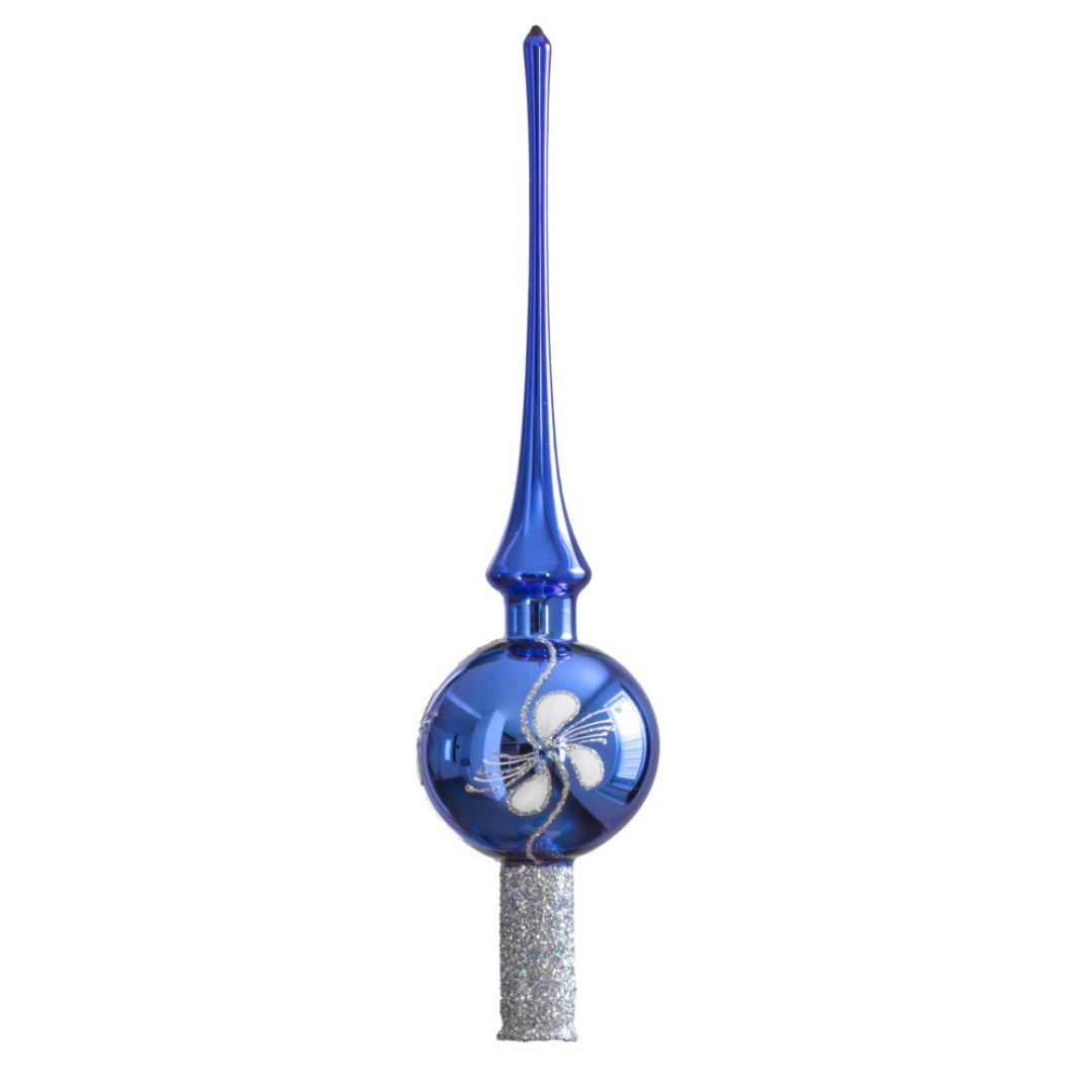 Orchid Twist Finial Tree Topper, shiny blue by Glas Bartholmes