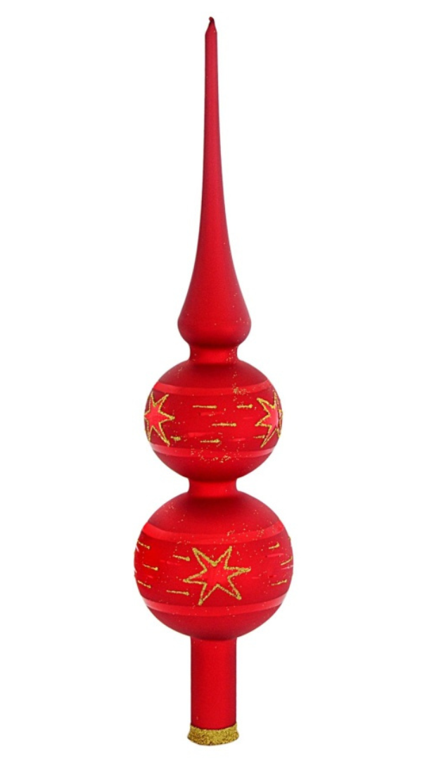 Double Sphere in Matte Red with Star Finial Tree Topper by Glas Bartholmes