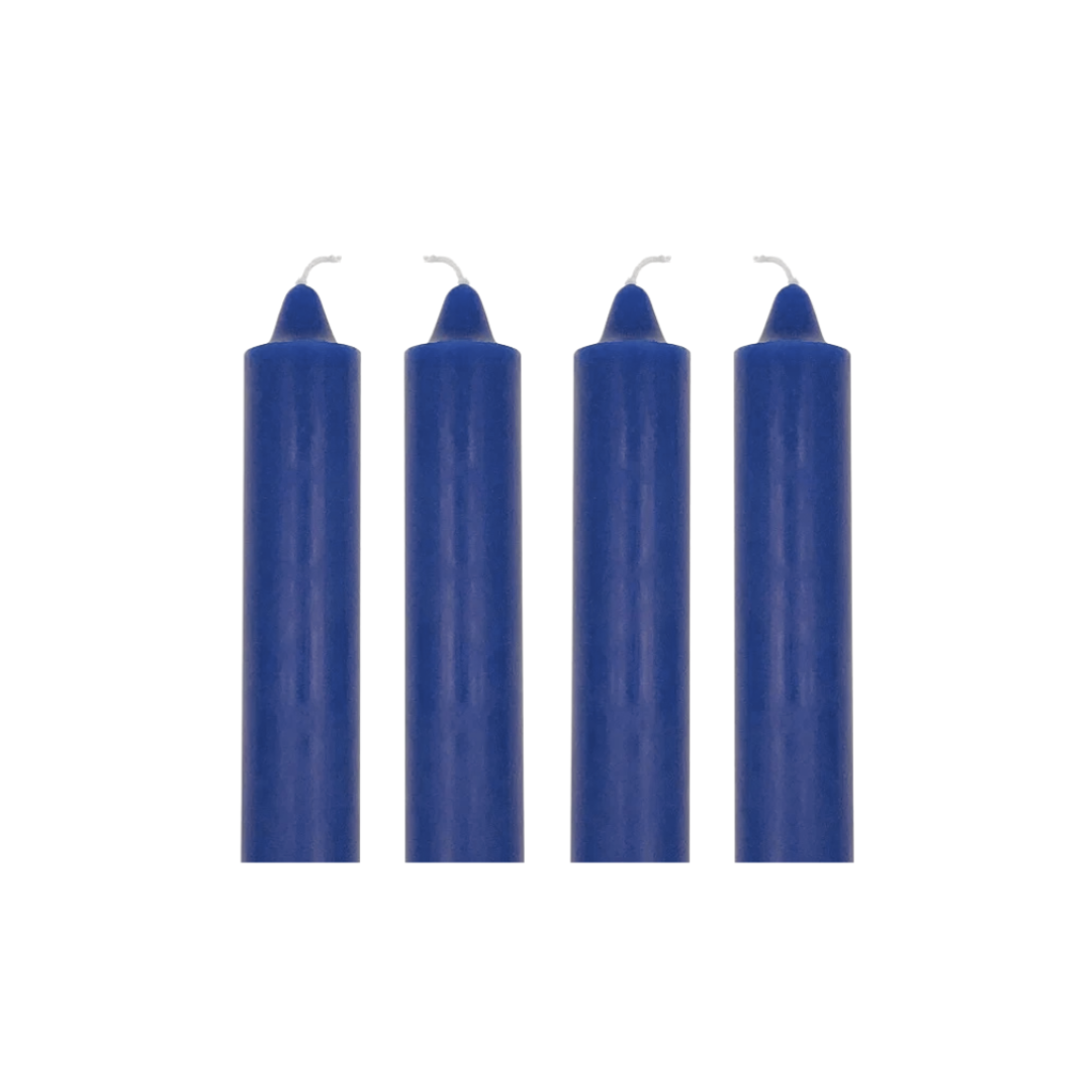 Four blue candles on a white background