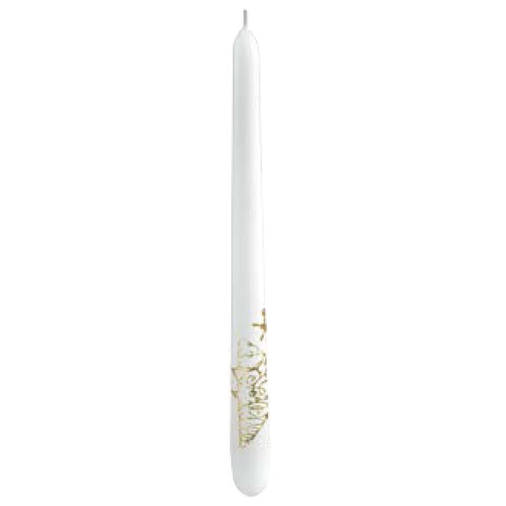 Taper Candle, White with Embossed Star Design by EWA Kerzen