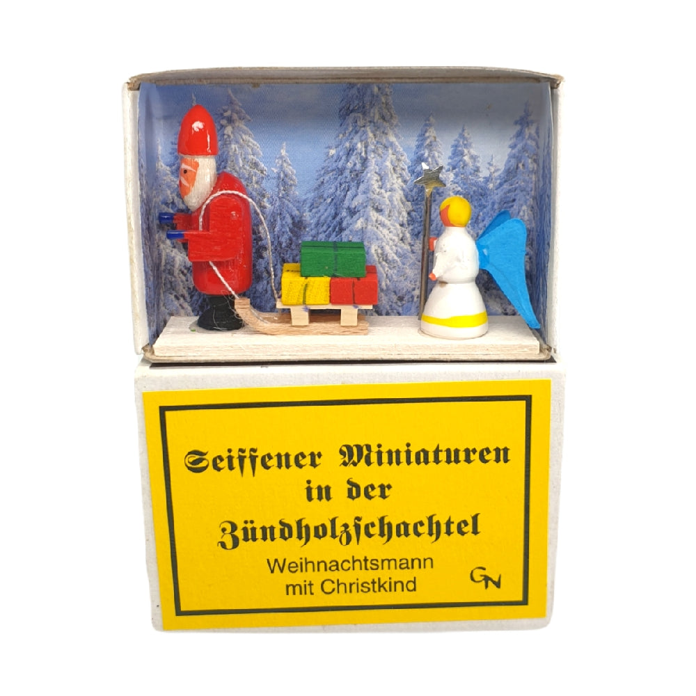 Miniature Matchbox Scene, Santa and Angel  by the Gisbert Neuber family in Seiffen family in Seiffen