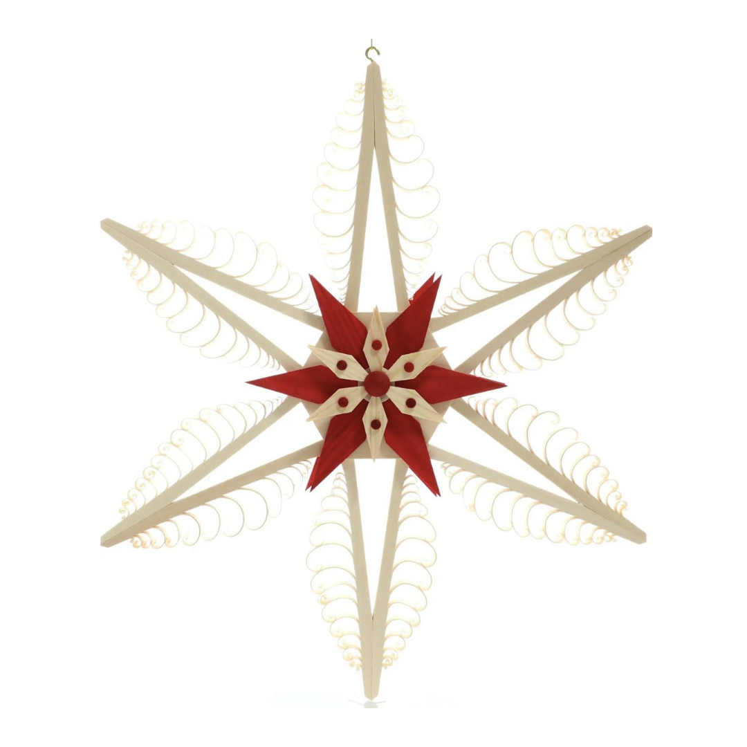 Six Point Star with Red and Natural Star Center by Martina Rudolf