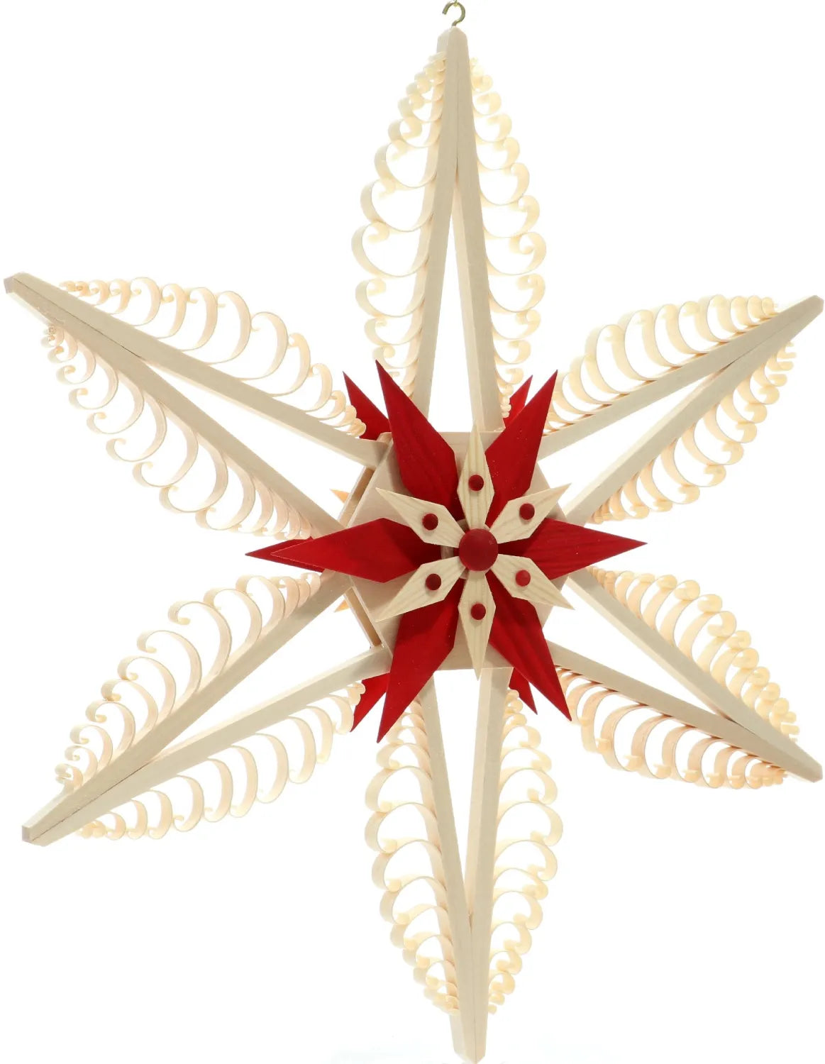 Six Point Star with Red and Natural Star Center by Martina Rudolf