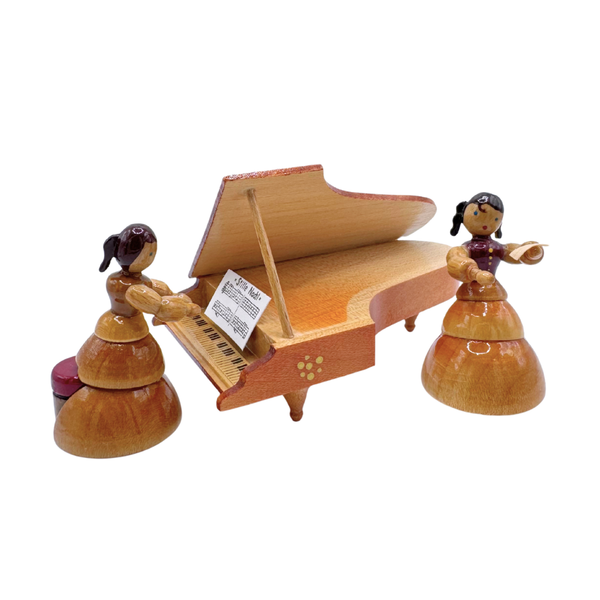 Piano Player and Singer wood figure set, 3pc
