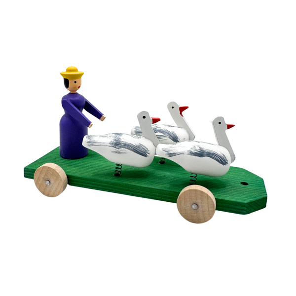 Pull toy, woman and 3 geese