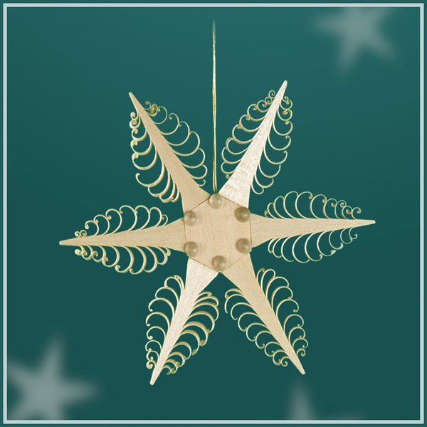 Curled Wood Star, 6 flat trees , 11cm by Martina Rudolph