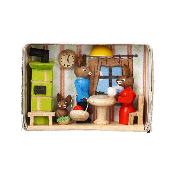 Miniature Matchbox Scene, Bunny Family  by the Gisbert Neuber family in Seiffen
