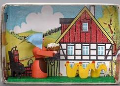 Miniature Matchbox Scene, Feeding the Chickens by the Gisbert Neuber family in Seiffen