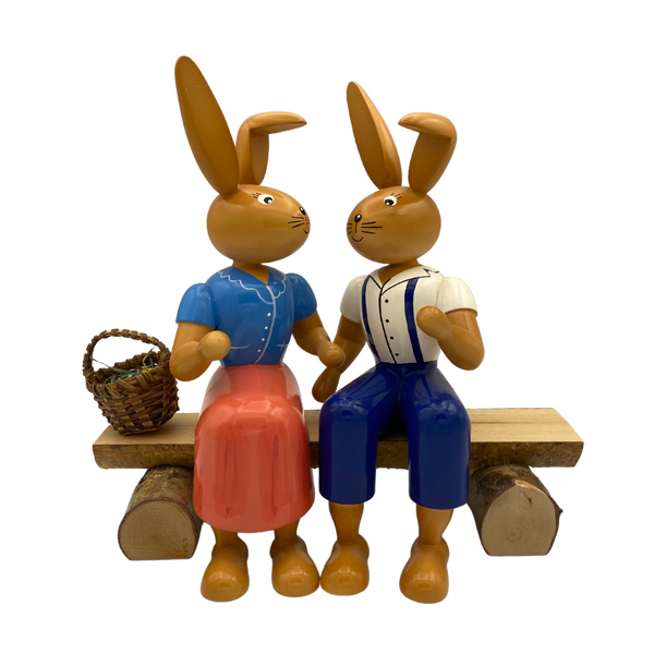 Rabbits on Bench Figurine by Erzgebirgische Holzkunst Gahlenz GmbH RuT in Oederan