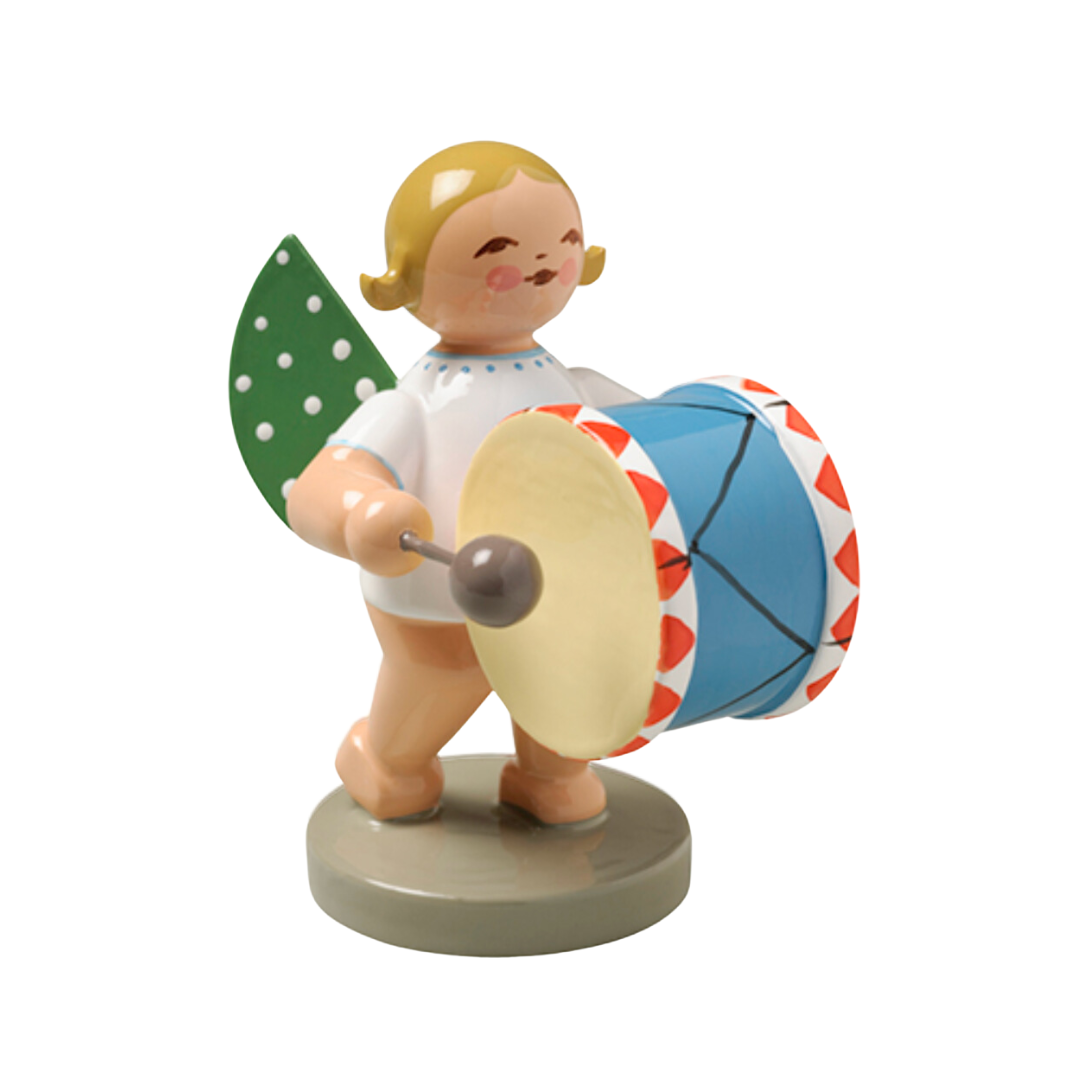 Angel with Small Bass Drum, Standing, Blonde made by Wendt und Kuhn