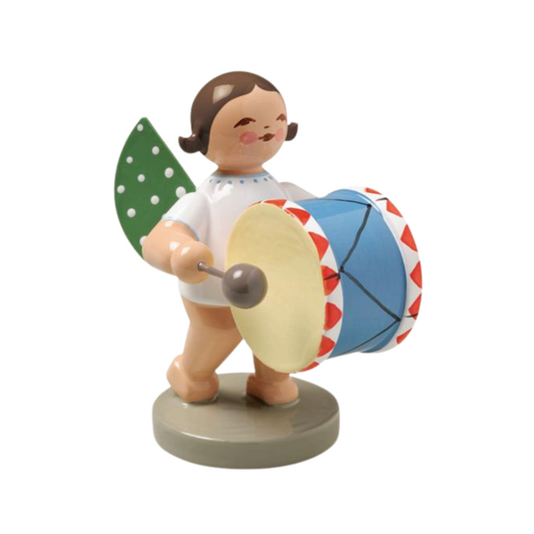 Angel with Small Bass Drum, Standing, Brunette made by Wendt und Kuhn