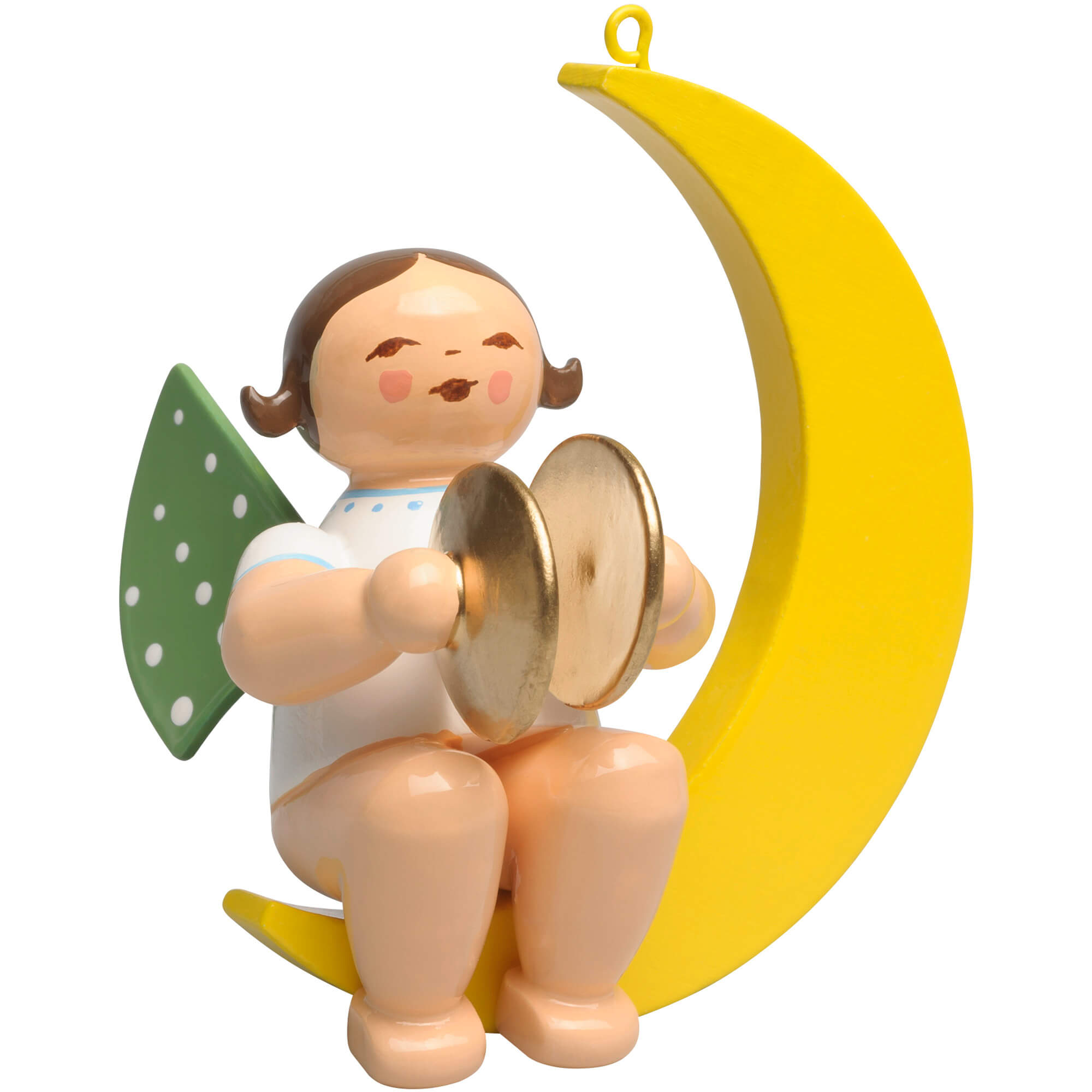 Angel with Cymbals on Moon Hanging Wooden Ornament by Wendt und Kuhn