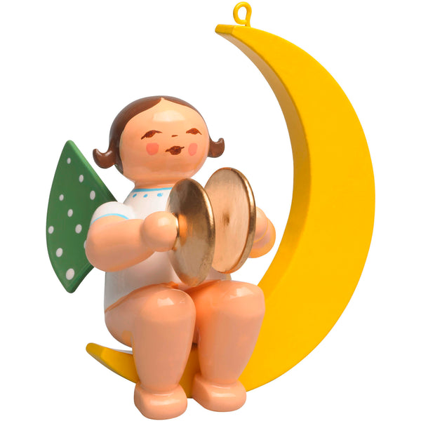Angel with Cymbals on Moon Hanging Wooden Ornament by Wendt und Kuhn