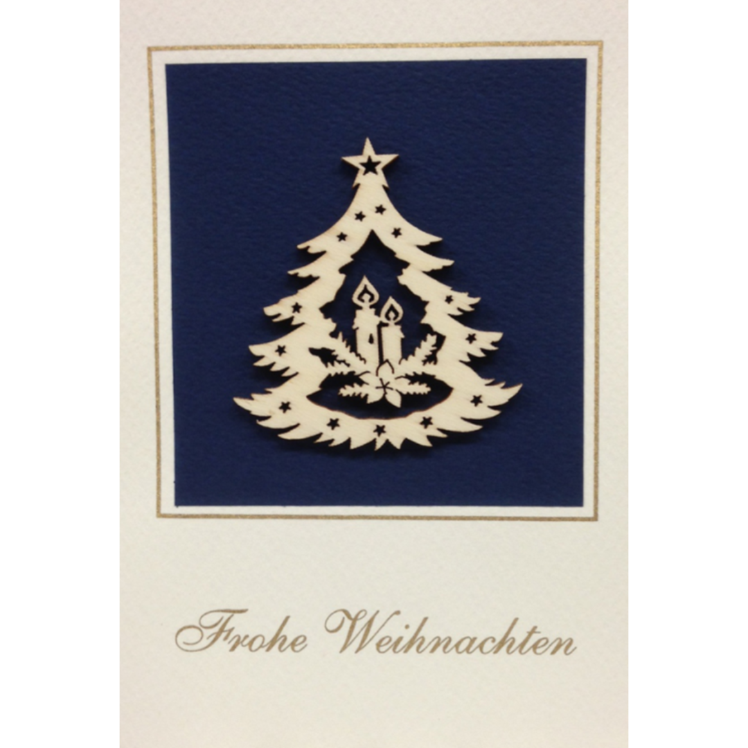 Frohe Weinacht  Postcard with Wood Tree Ornament by  Wandera GmbH