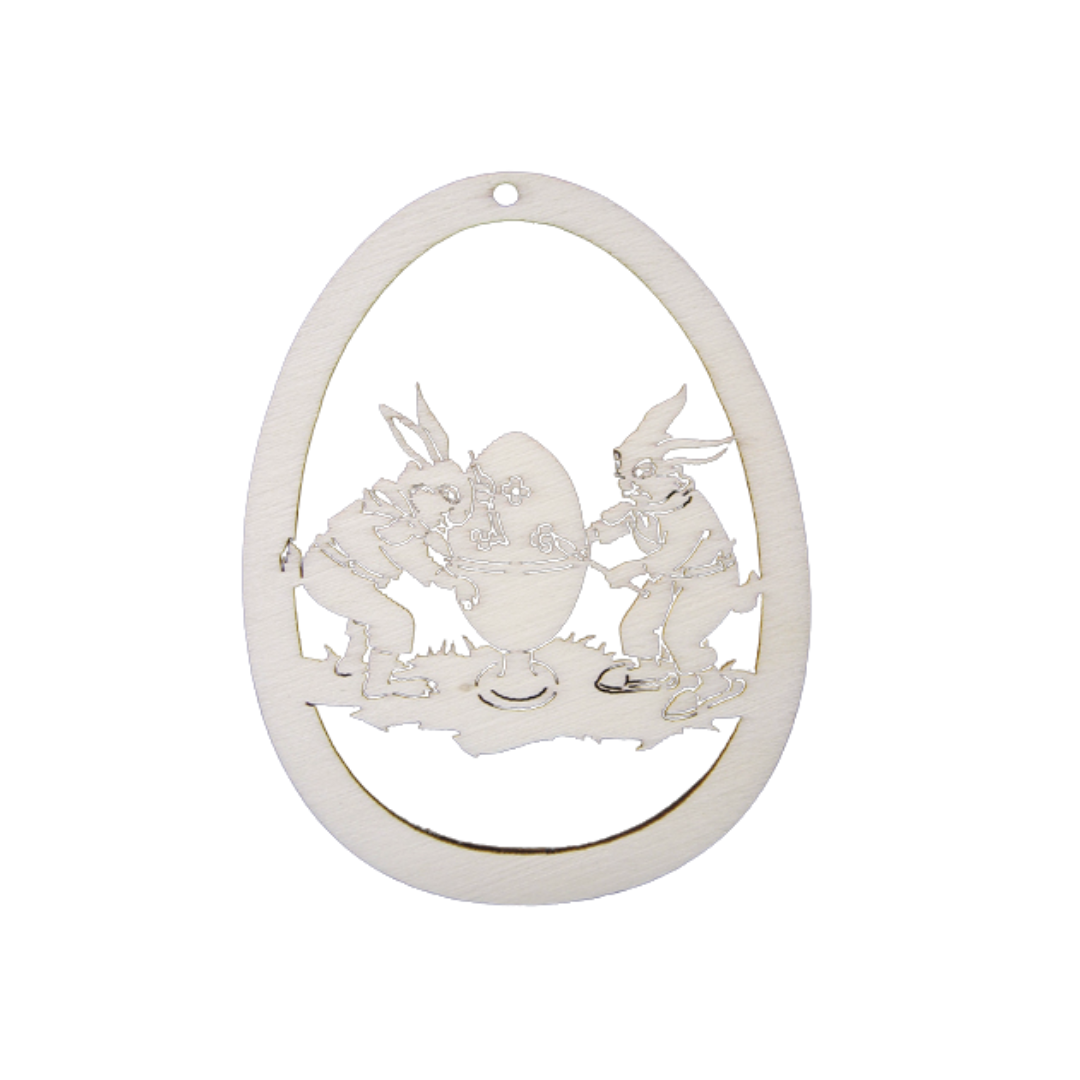 Rabbits Painting Egg Wood Ornament by Wandera GmbH