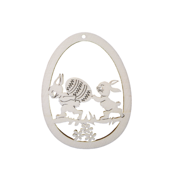 Rabbits Carrying Egg Wood Ornament by Wandera GmbH