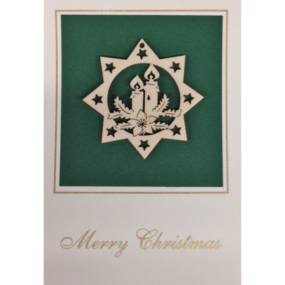 Merry Christmas Postcard with Wood Star and Candles Ornament by  Wandera GmbH