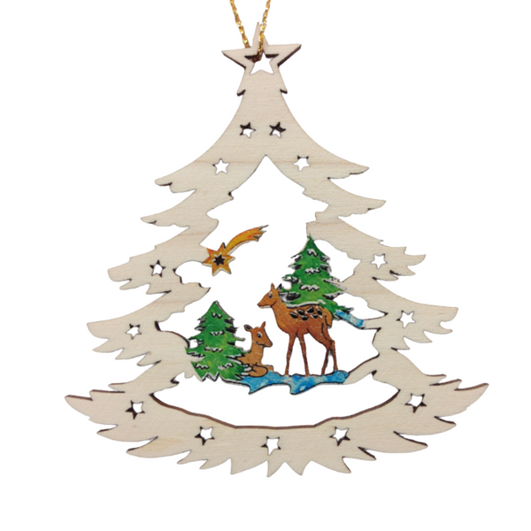 Tree with Deer Wood Ornament by  Wandera GmbH