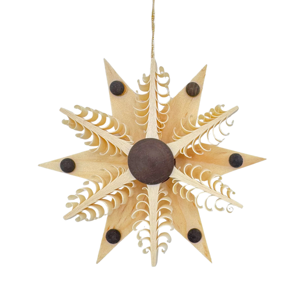 Pine Star with 6 flat tree center, 8cm, natural, brown center by Martina Rudolph