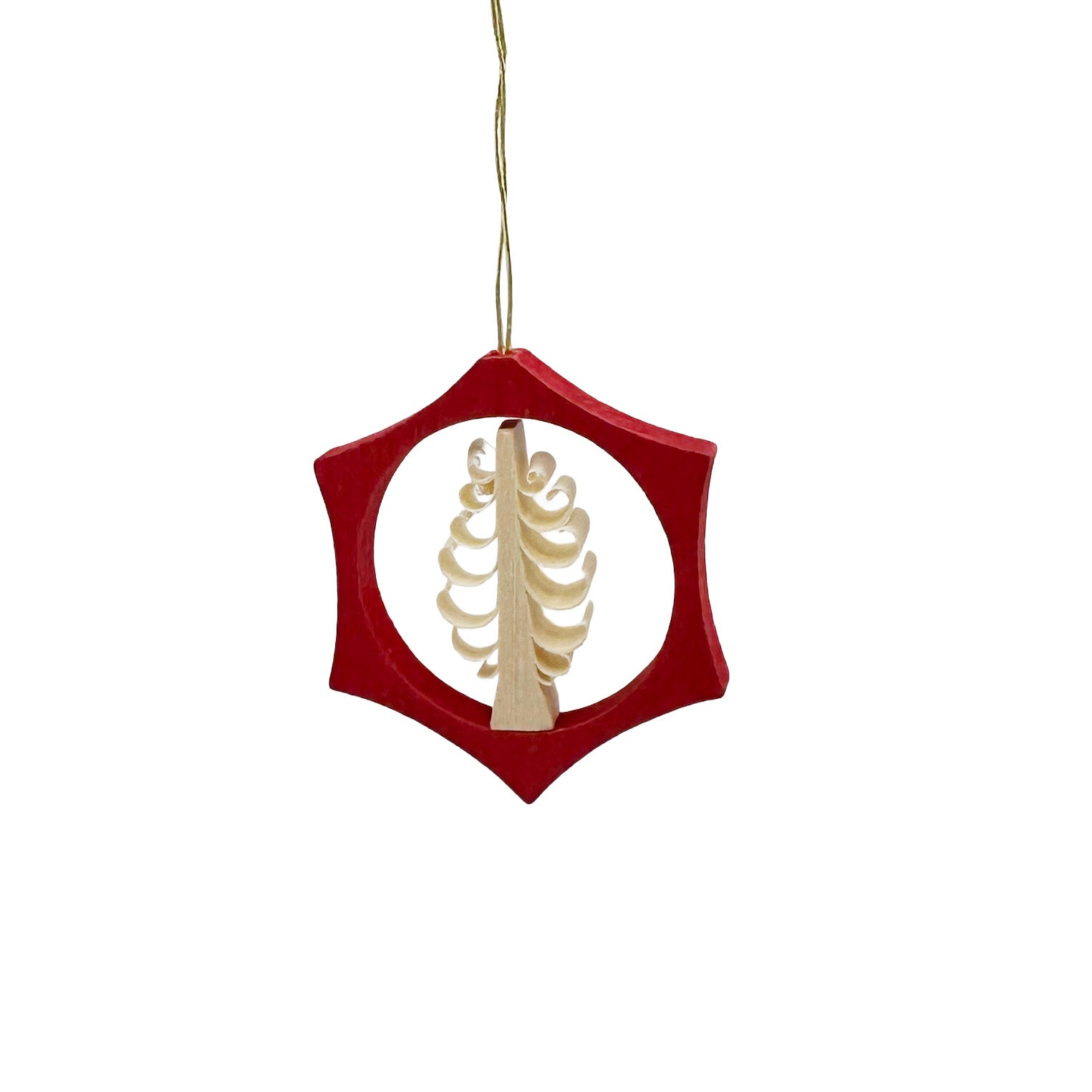 Decorative hanging ornament with red frame and white tree design on a white background