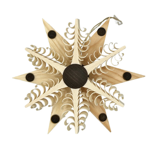 Pine Star with 6 flat tree center, 3.15" (8cm), natural, brown dot accent by Kai Rudolph