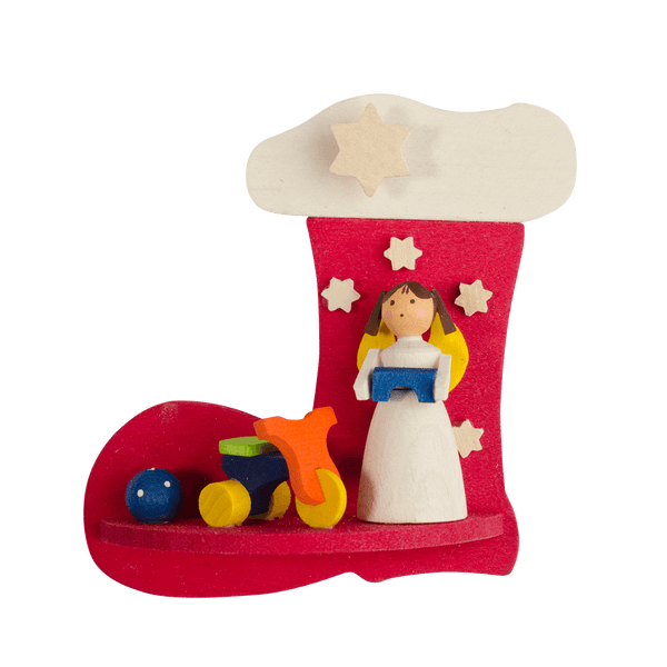 Santa Boot with Angel Ornament by Graupner Holzminiaturen